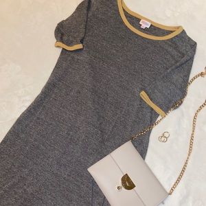 Lularoe gray casual dress with yellow trim